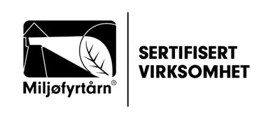 Miljøfyrtårn-logo, fyrtårn som lyser mot et blad.